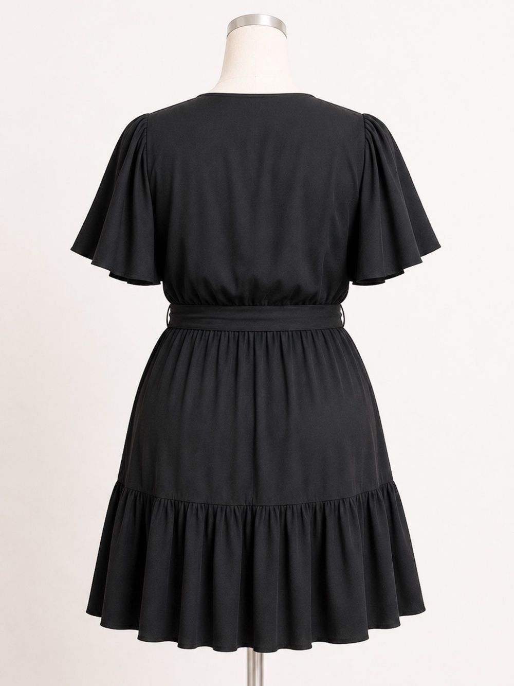 City Chic Catherine Faux Wrap Tiered Dress Tie Waist Flutter Sleeve Black 20 NEW - Picture 5 of 12